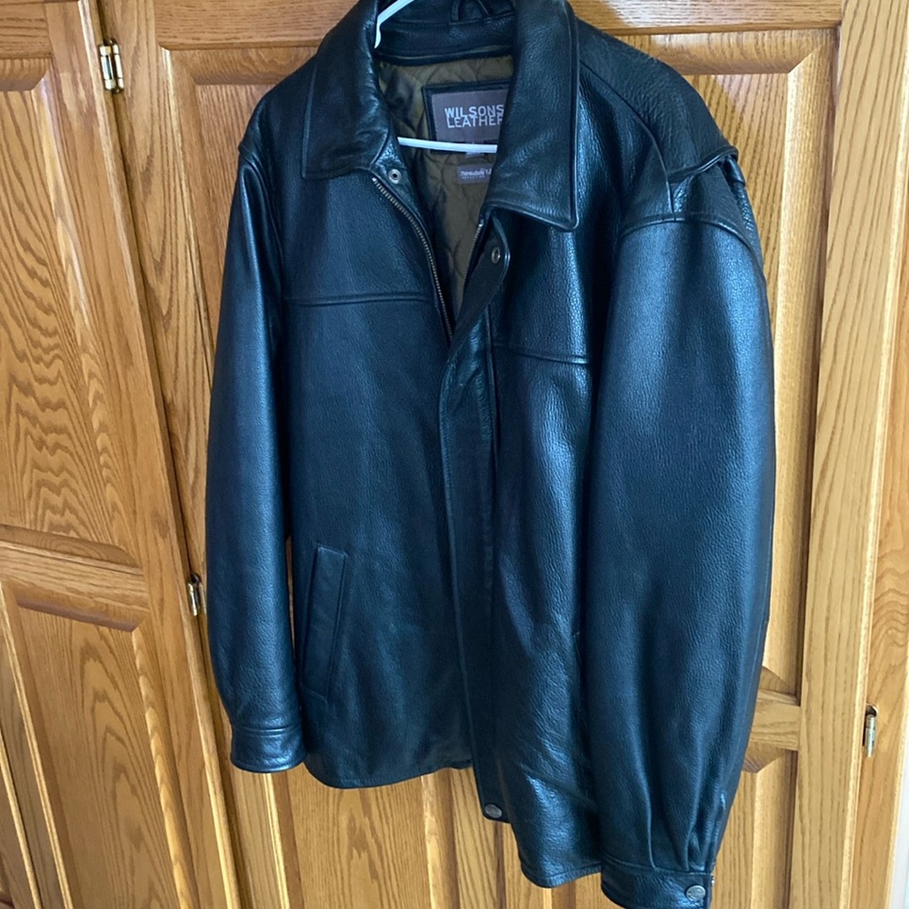 Men Large Black Leather Wilson Jacket